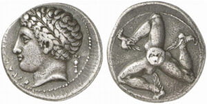 Silberdrachme aus Sizilien, geprägt während der Herrschaft von Agathokles, Tyrann von Syrakus (317-289 v. Chr.).
